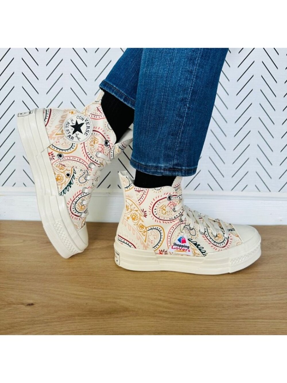 ⭐Converse Chuck 70 Plus Hi Platform Womens 9 Beige Paisley Floral Shoes A08172C⭐